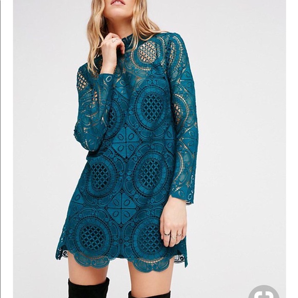 Free People Long Sleeve Lace Mini Dress 